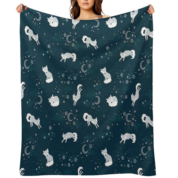 Cute Arctic Foxes at Night Wrinkle-free Throw Blanket