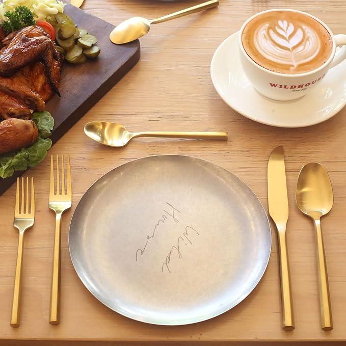 60-Piece Matte Gold Silverware Set, Hand Forged Utensil, Stainless Steel Flatware Set, Hexagon Handle Cutlery Set for Home Hotel Use, Service for 12