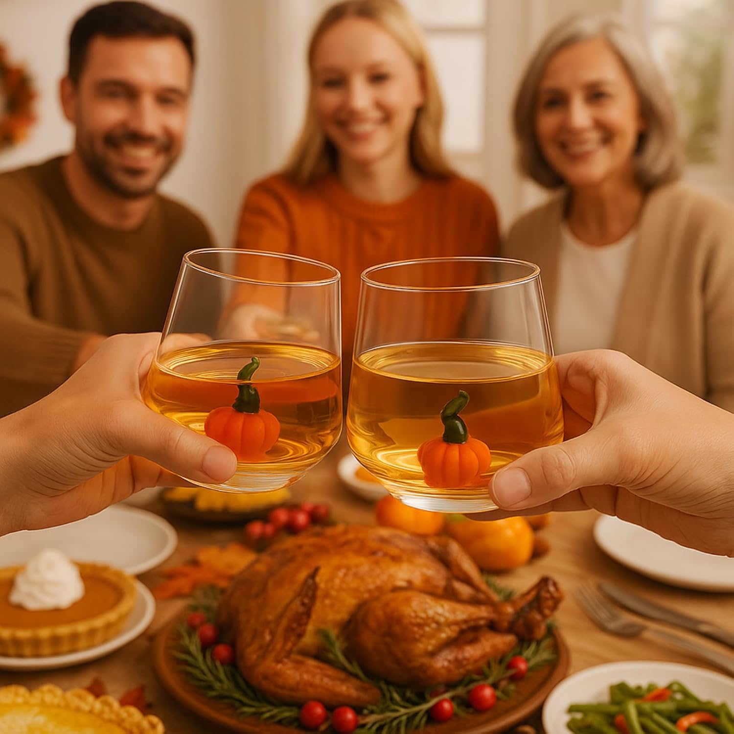 Khen Pumpkin Glass Set Fall Drinkware Decorative - 12oz Clear