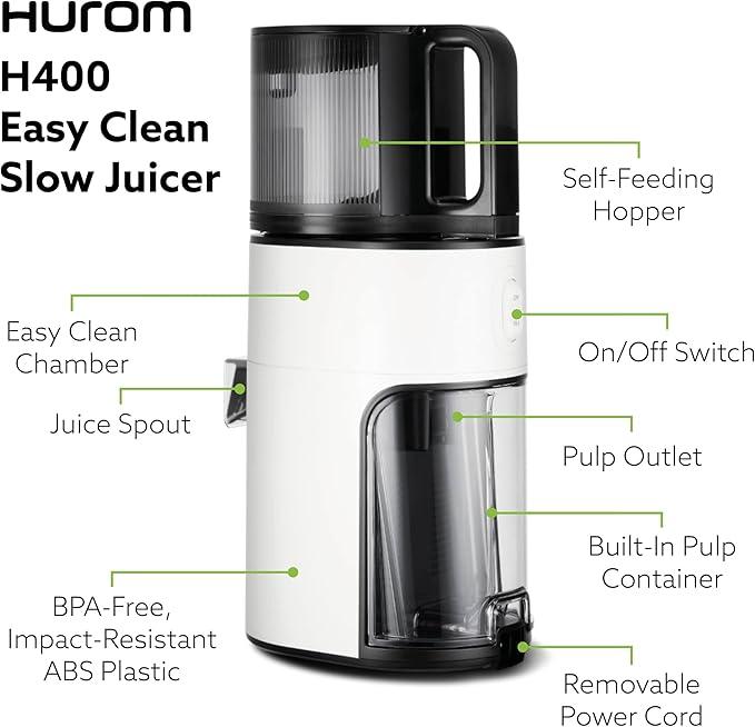Hurom H400 Cold Press Juicer Machine, Award Winning Masticating Slow Juicer, Easy to Clean, Strainer & Hands Free with Self Feeding, Wide Mouth Hopper, Easy Assembly (Two-Tone Beige)
