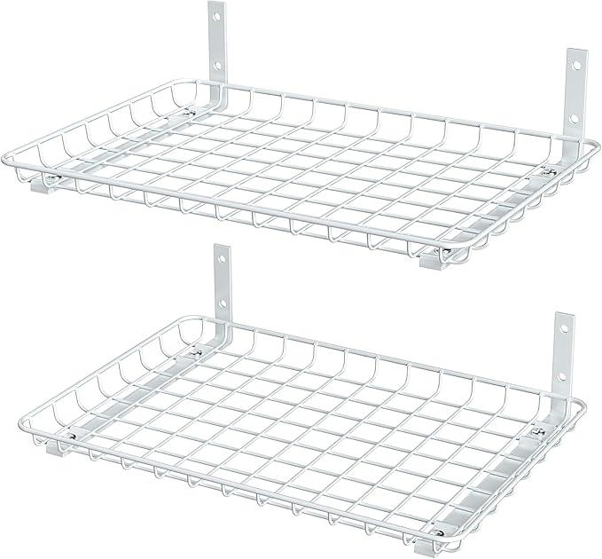 EVERHANGER Garage Wall Shelves 12x18 Inch, Wall Mounted Storage Shelf, Metal Shelf Rack, Heavy-Duty Shelf Organizer 2 Pack, White