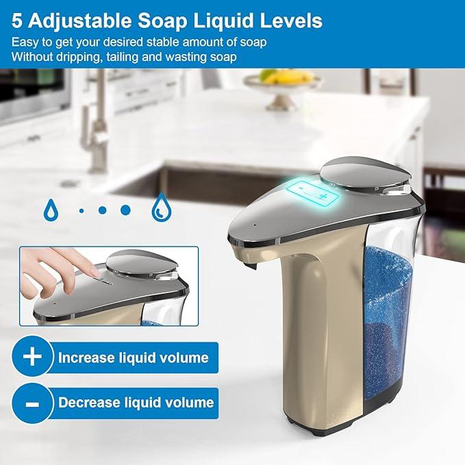 Automatic Soap Dispenser, Touchless Dish soap Dispenser 17oz/500ml with Upgraded Infrared Sensor, 5 Adjustable Soap Dispensing Levels, Liquid Hand soap Dispenser for Bathroom & Kitchen