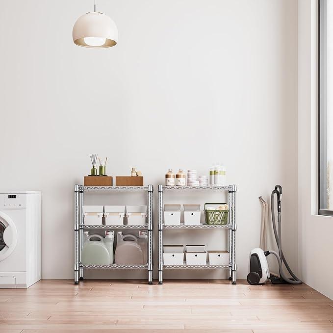 750 lbs 3 Tier Shelf Metal Storage Shelves Wire Rack Closet Organizers for Garage Kitchen Bathroom Laundry Chrome 11.8