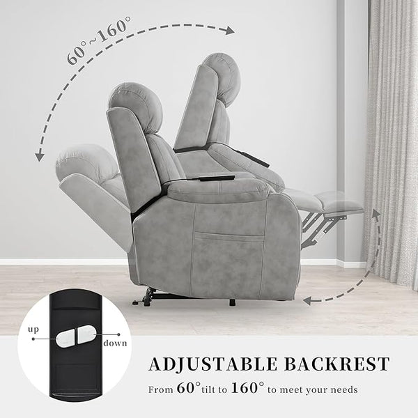 Power Lift Chair Recliners for Elderly, Leathaire Modern Adult Power Lift Chair Overstuffed Electric Lift Recliner Chair with Side Pocket for Living Room Bedroom (Light Gray)