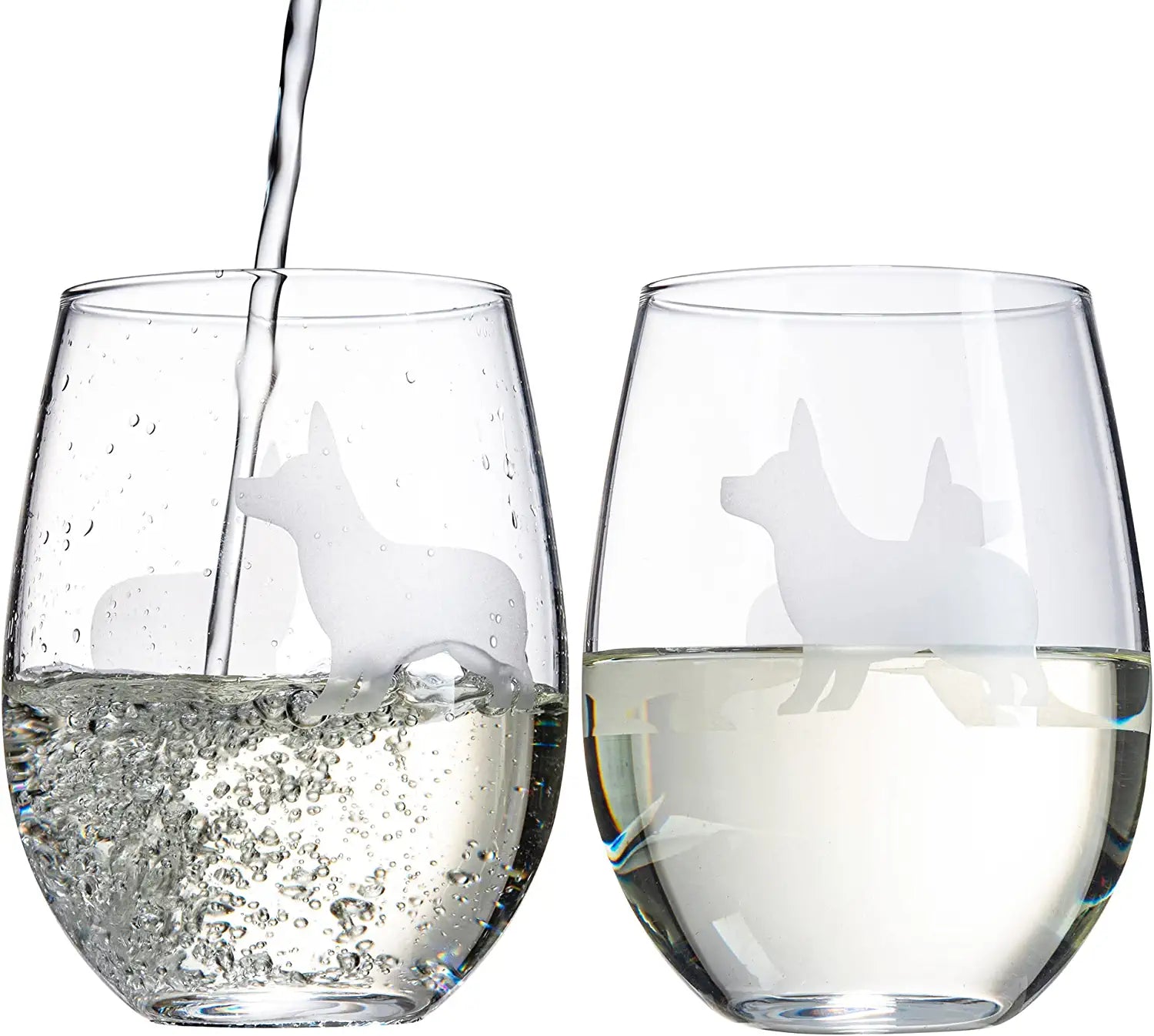 Stemless Wine Glasses Set of 2 by The Wine Savant - Puppy & Dog Lover Glass Gifts Etched Tumblers for Anniversary, Wedding, Home Bar Gifts (Corgi)