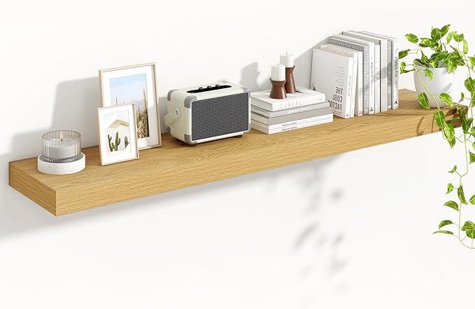 Heimlove 55 Inch Floating Shelves for Wall,10 Deep Large Rustic Wall Shelf with Heavy Duty Brackets,Wall Mounted Storage & Display Shelves for Bedroom,Living Room,Kitchen,Office,Oak Color