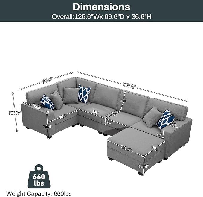 L Lengend Vansen Modular Sectional Sofa U Shaped Couch with Ottoman Modern Reversible Corner Sectional Couch for Living Room (Dark Grey, U Shaped Sofa-1)