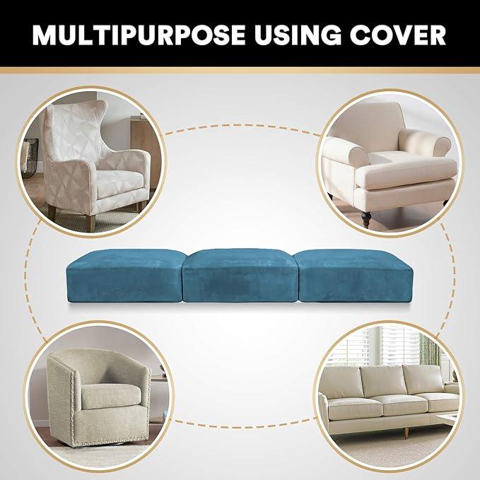 PrinceDeco Couch Cushion Covers, Stretch Washable Sofa Cushion Cover, Fitted Sofa Slipcover Velvet Fabric Non-Slip Furniture Protector for Dog,Pets, Kid (Each Width Up to 29.5