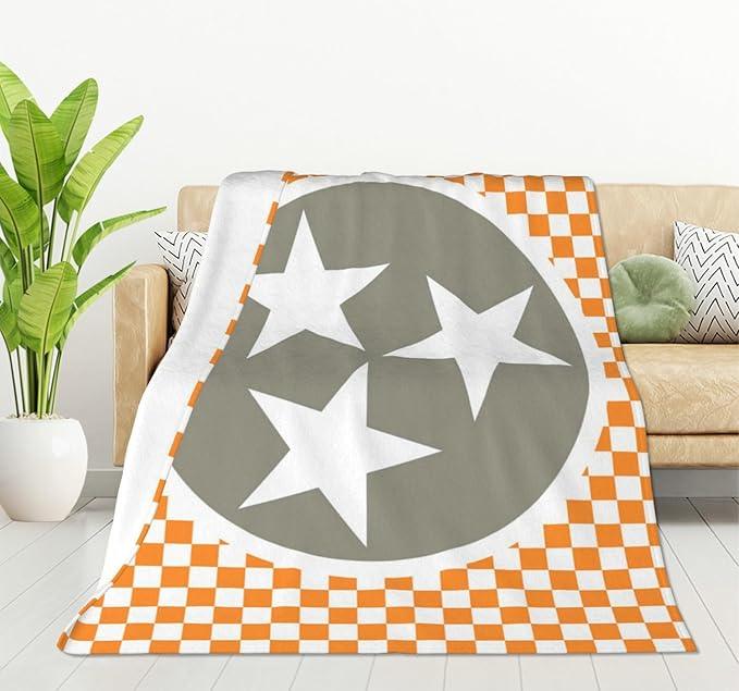 HGOD DESIGNS Tennessee Throw Blanket Ultra Soft Warm All Season Tennessee Orange Grey Star Flag Decorative Fleece Blankets for Bed Chair Car Sofa Couch Bedroom 50