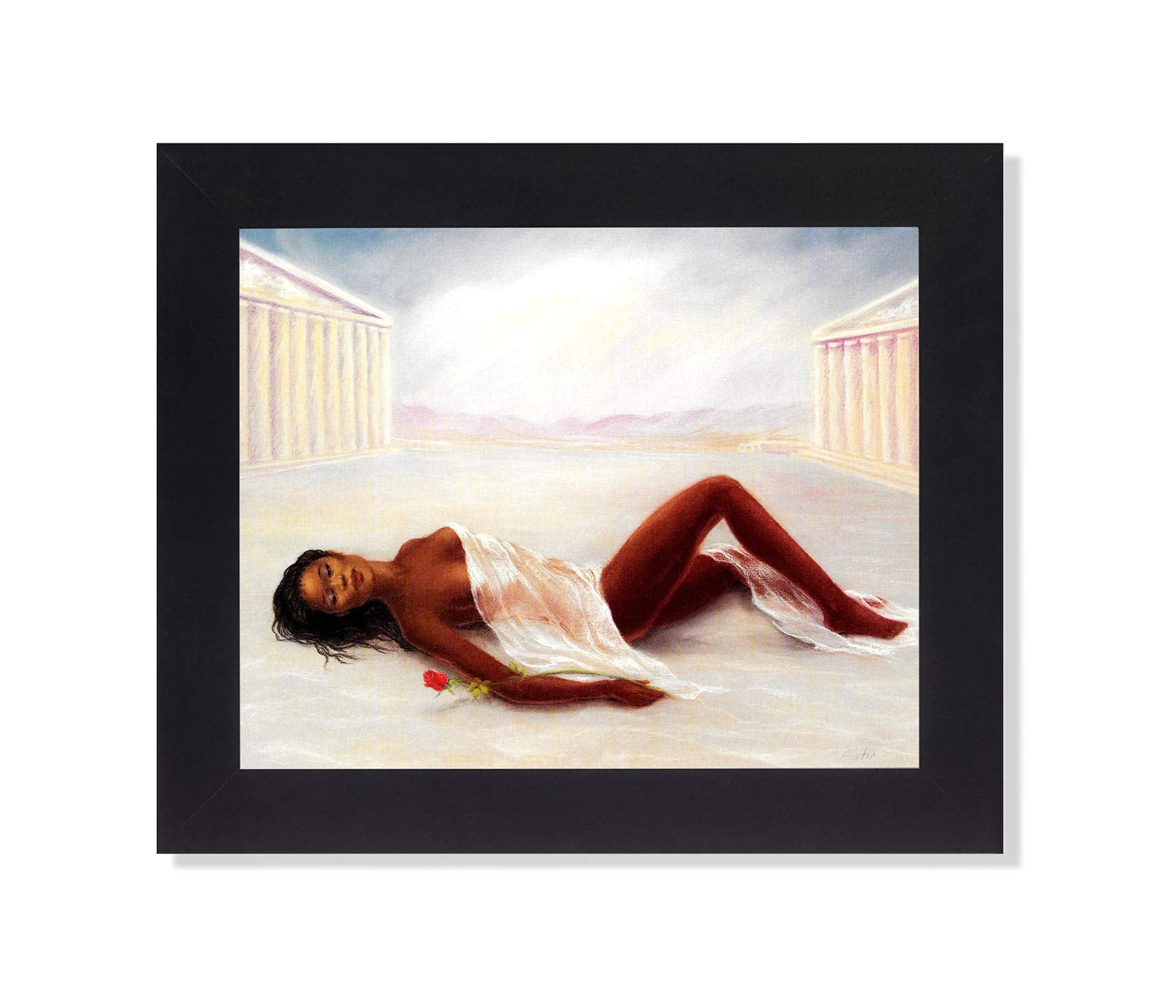 Black Framed Art Print – African American Angel 8x10 Wall Art With Real Glass Frame