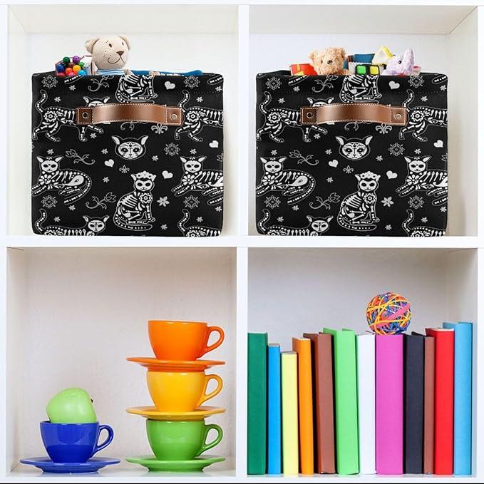 Storage Basket Bin Death Helloween Cats Gothic Organizer Basket Collapsible Shelf Basket Cube with handle for Nursery Bedroom Bathroom