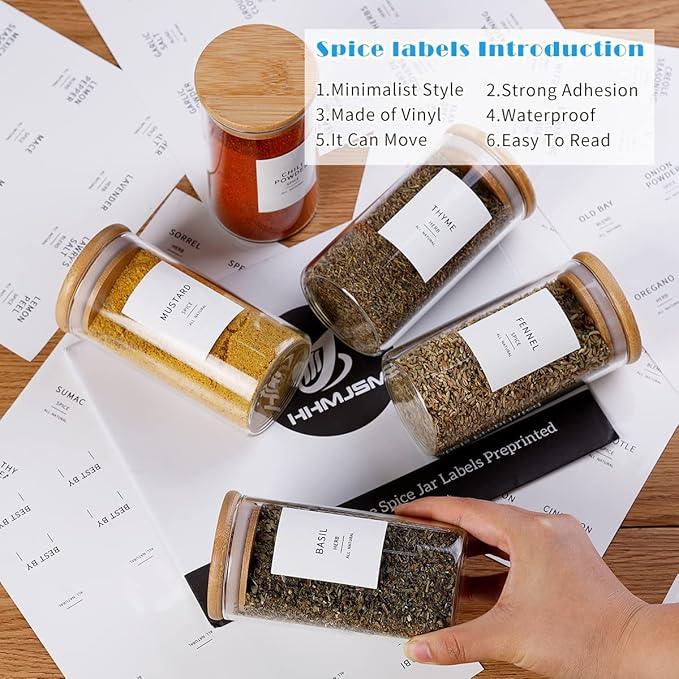 12 Pcs Glass Spice Jars With Bamboo Airtight Lids, 10oz Thicken(2.4mm) Spice Containers With 148 Minimalist Preprinted Waterproof Spice Labels, Kitchen Empty Small Storage Jars For Seasoning, Herb