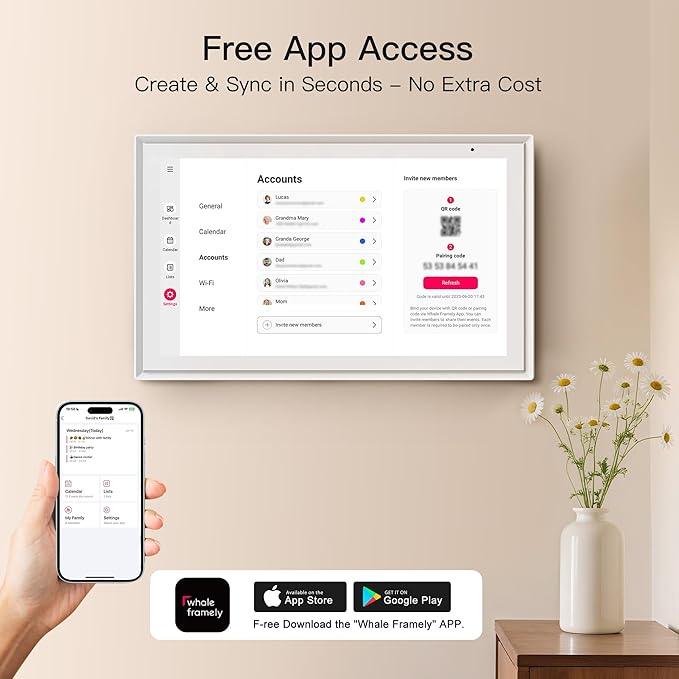 15.6 Inch Digital Calendar, Full HD Touchscreen Smart Planner for Family Schedules - Wall & Desk Mount, Great for Seamless Daily Planning & Household Organization, with LED Reminder Light