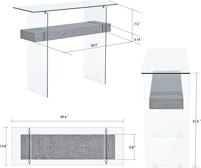 ivinta Glass Console Table with Storage, 39.4