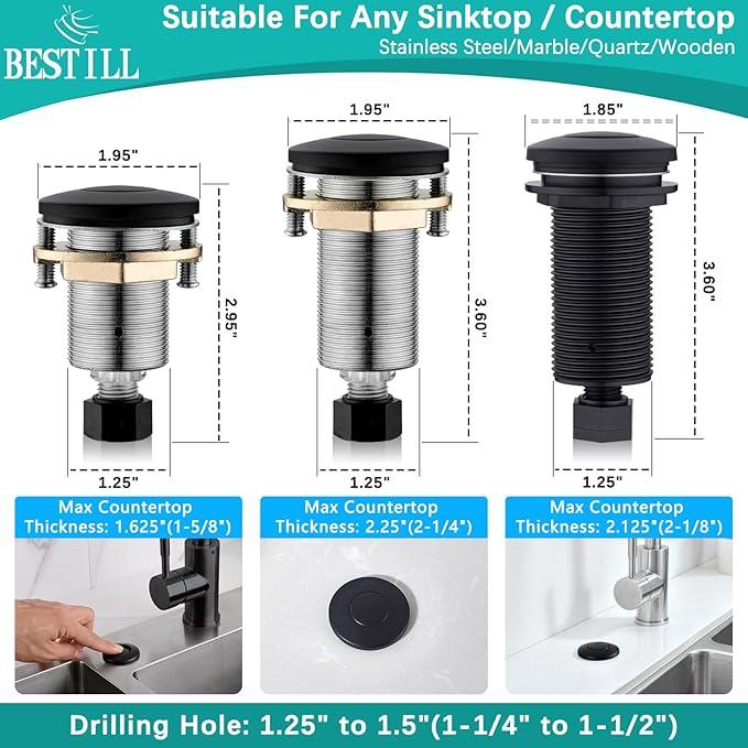 BESTILL Garbage Disposal Sink Top Air Switch Kit with Single Outlet, Matte Black 3.6