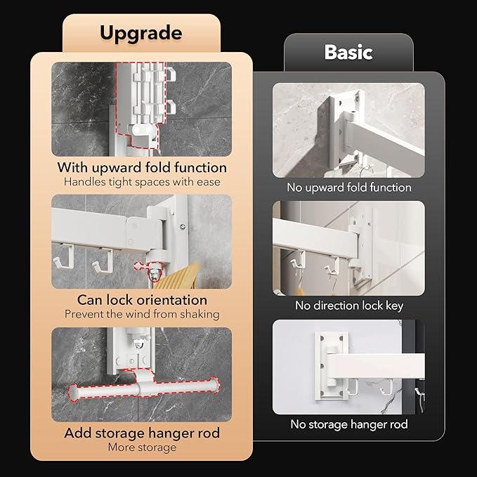 Clothes Drying Rack,Laundry Drying Rack Wall Mount, Wall Mounted Clothes Rack,Retractable,Collapsible(Tri-Fold),Drying Rack Clothing,can Fold Upward & Left & Right,Space Saver, White Color