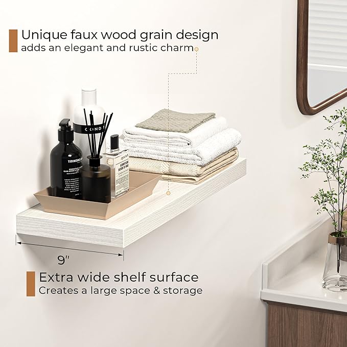 Floating Shelves - 24 Inch Rustic Wooden Wall Shelves - Extra Deeper & Thicker Wall Mounted Storage Shelf for Living Room, Kitchen, Farmhouse - 24