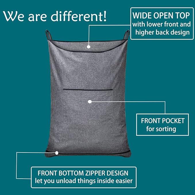 Hanging Laundry Hamper,Door Hanging Hamper with Width Opening, Over the Door Laundry bag with hooks, Laundry Collector and Over Door Storage Bag (36x22 Inch,Pop Grey)