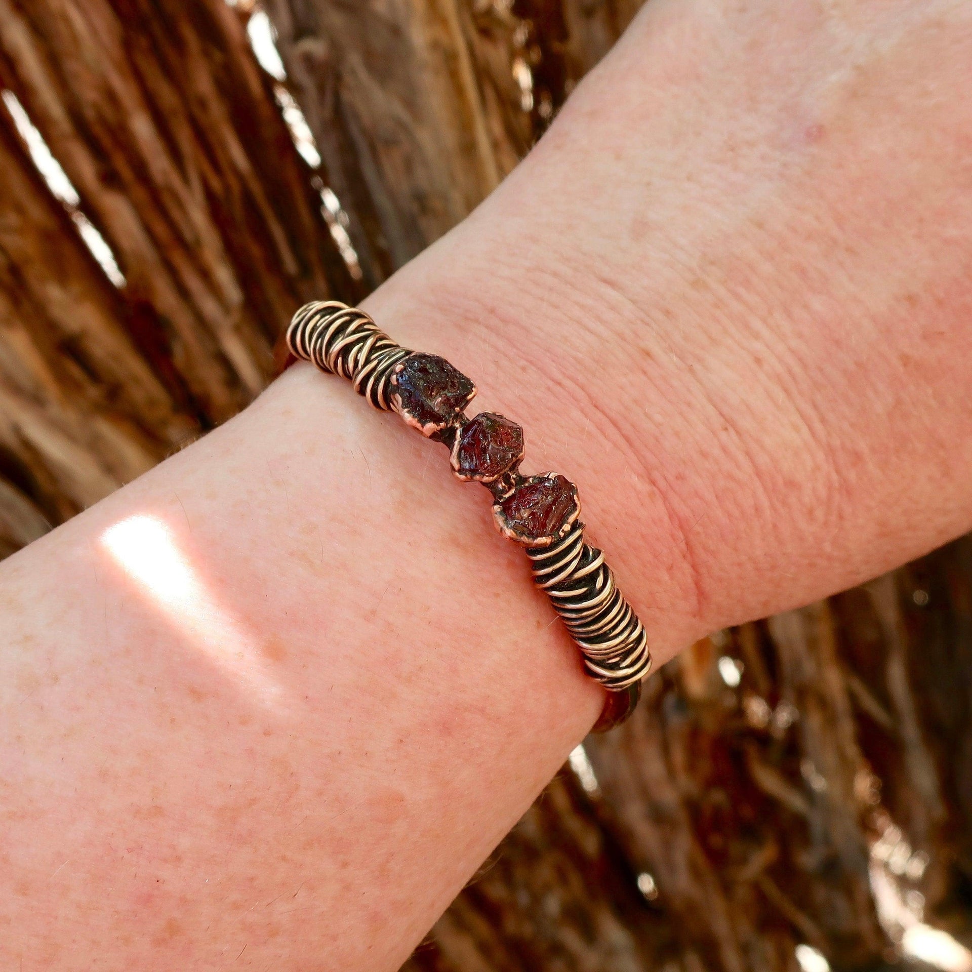 Raw Garnet Copper Cuff – January Stone | Handmade by Blackbird & Sage
