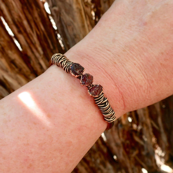 Raw Garnet Copper Cuff – January Stone | Handmade by Blackbird & Sage