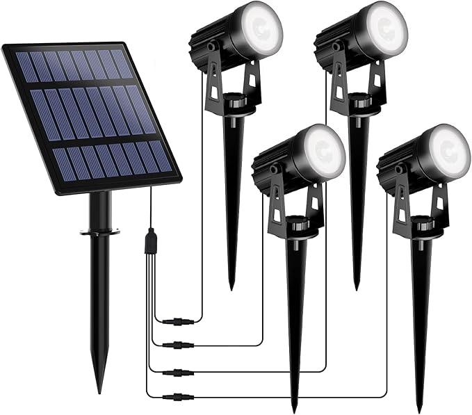 T-SUNUS Solar Garden Spotlight White Outdoor, 4-in-1 Solar Spot Lights 6000K IP65 Waterproof 9.8ft Cable, 5W Separated Solar Panel, Auto On/Off for Tree Patio Yard Driveway Pathway Pool Area