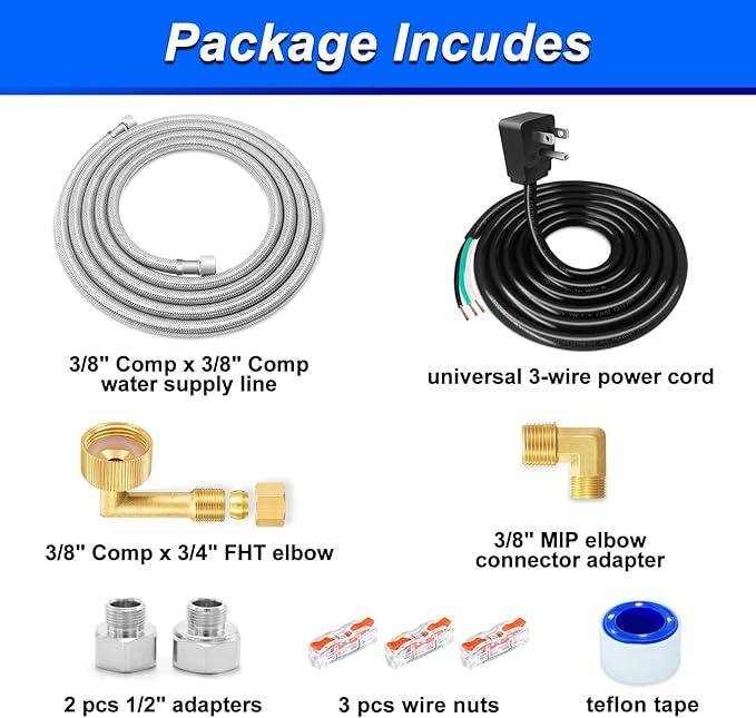 Dishwasher Installation Kit - 6 FT Stainless Steel Dishwasher Hose with 3/8
