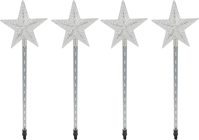 Alpine Corporation Holiday Décor Shooting Star Garden Stake with LED Lights, 4-Pack, Christmas Decoration