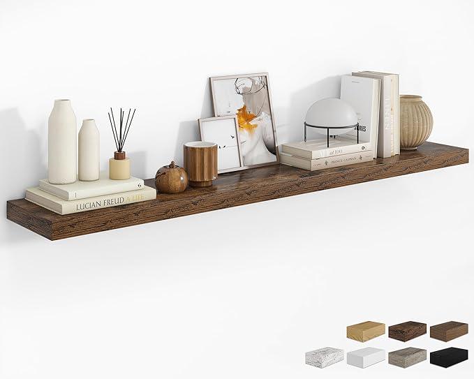 RICHFOCUS 72Inch Floating Shelves for Wall 1 Pack Shelves for Bedroom|Kitchen|Bathroom Wall Mounted Rustic Wood Floating Shelf with Invisible Brackets for Books|Storage|Decor, Rustic Brown