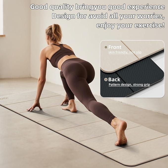 Foldable Yoga Mat Extra Thick 0.32 Inches Eco-Friendly POE Material, Non-Slip Design Fitness Mats, Multi-Purpose Workout Mats For Studio or Home Use (70 x 24 x 0.32 inches）