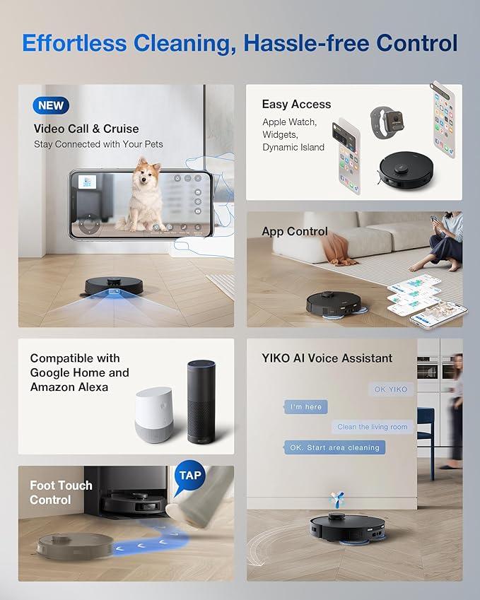 ECOVACS DEEBOT T30S PRO Robot Vacuum and Mop, 11000Pa, TruEdge Adaptive Edge Mopping, ZeroTangle Technology, AI Instant Re-mop, Self-Emptying & Refilling, AI Obstacle Avoidance