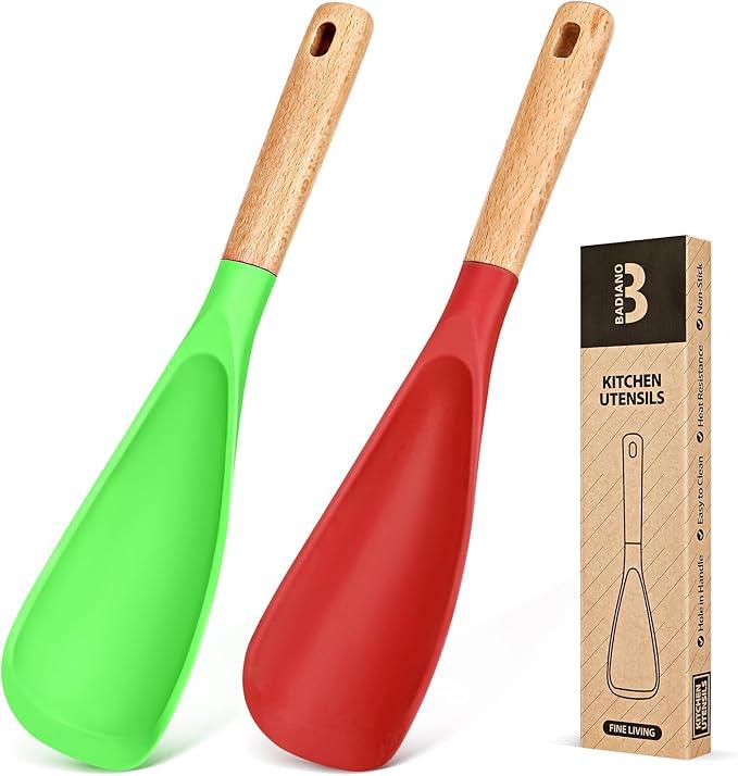 Cooking Spoon for Nonstick Cookwares, Great for Cooking and Serving Sturdy BPA-Free Matte Silicone, Wood Handle Spoon for Mixing, Scoop, and Scrape (AGR, 11.4 inch)
