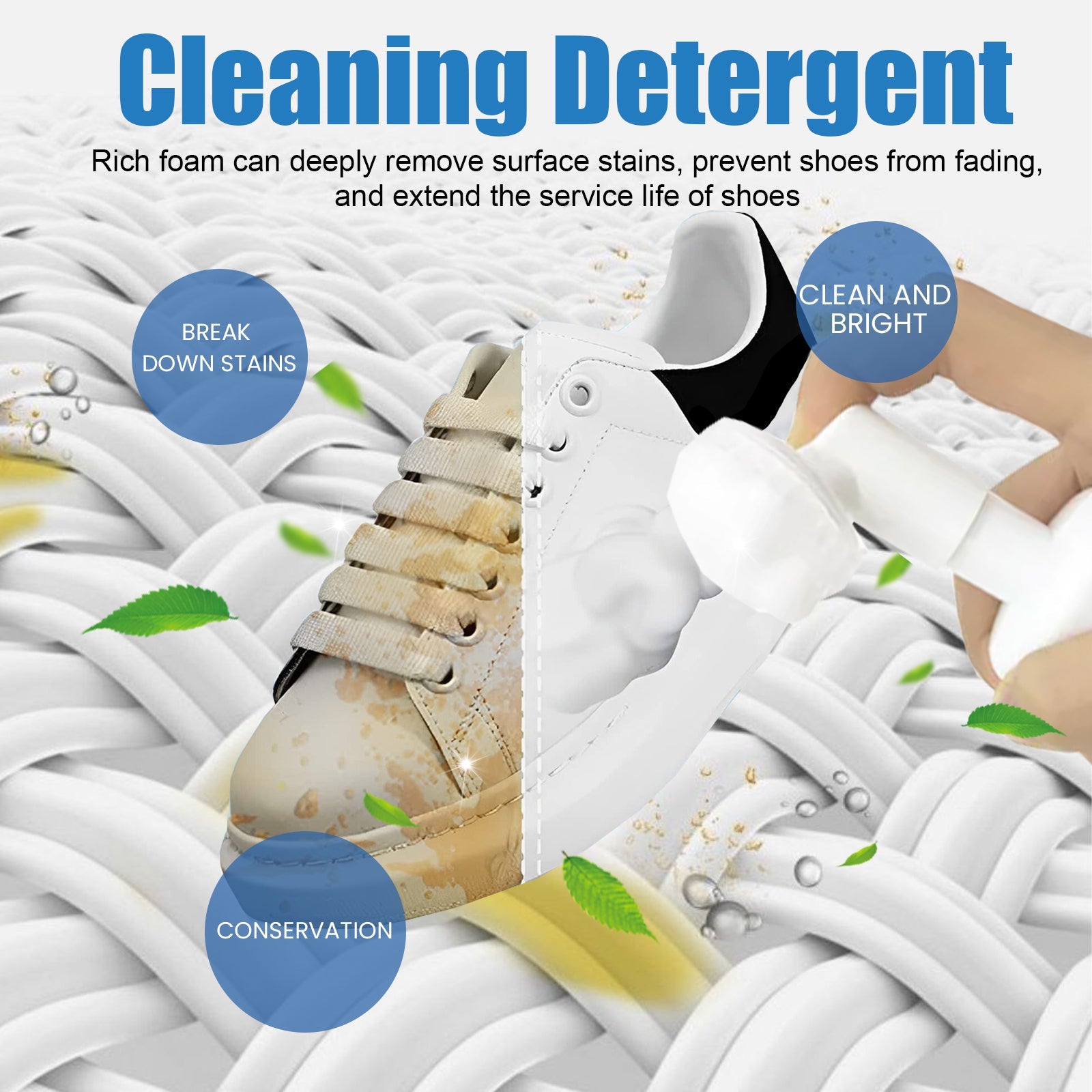 Water-Free Foam Sneakers Cleaning Kit, Small White Shoes Sneakers Decontaminating Brightening White Cleaning Multi-Functional Yellow Cleaner