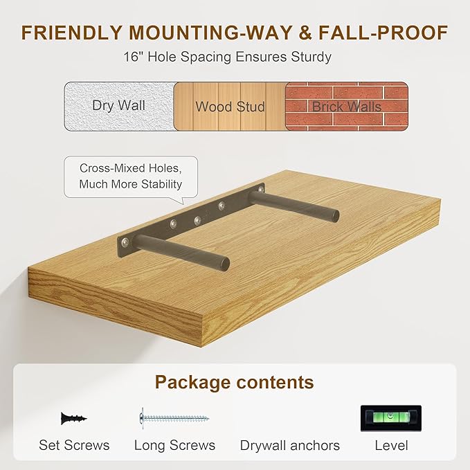 Floating Shelves for Wall, 8 Inch Deep Floating Shelves, 24