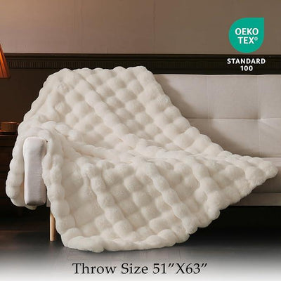 BENVWE Faux Fur Throw Blanket for Couch - Thickened Fluffy Soft Bubble Blanket for Living Room Home Decor - Mothers Day Birthday Gifts for Women Men, Cream White, 50