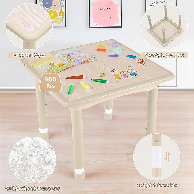 Kids Table and 2 Chairs Set, Height Adjustable (17.7