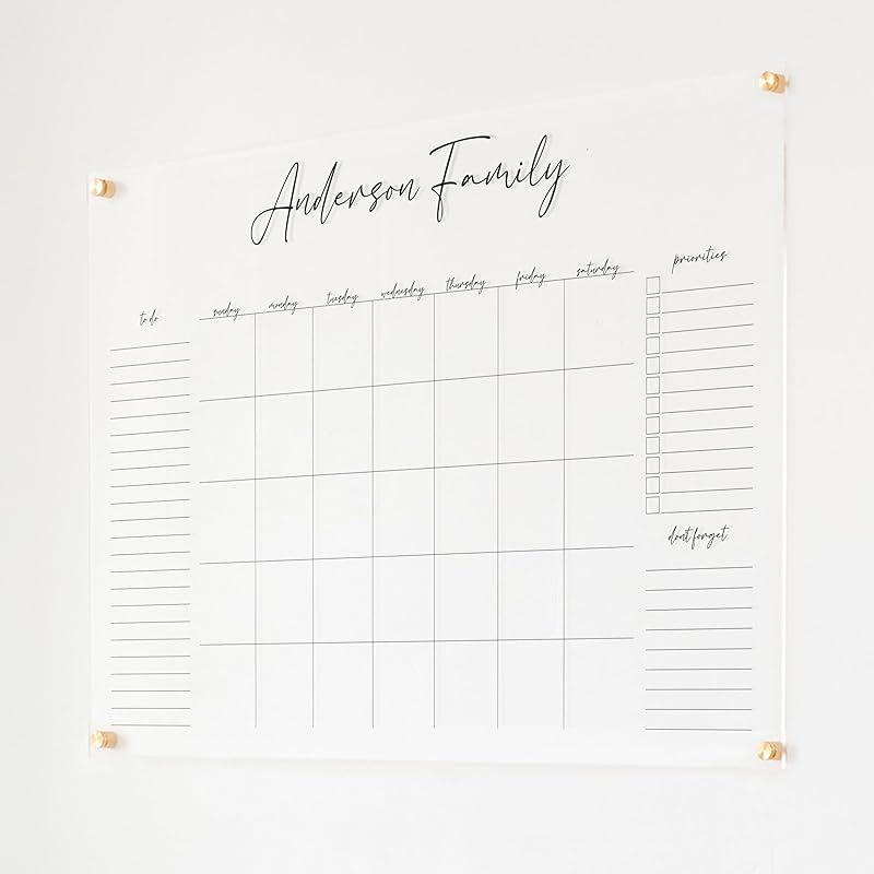Personalized Clear Acrylic Calendar for Wall, Calendar Whiteboard for Wall, Dry Erase Wall Calendar, Wall Calendar Organizer System for Home (Cursive, Black, 38