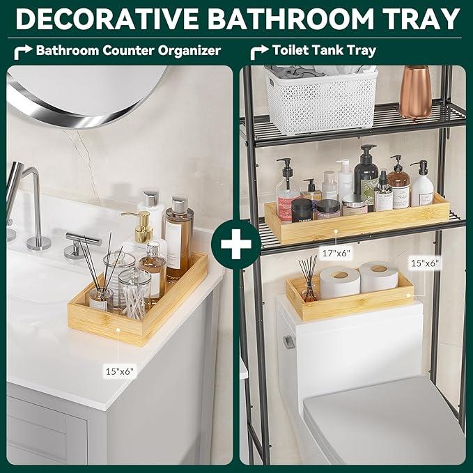 Bamboo Drawer Organizer for Kitchen & Bath, Extra Large Stackable Tray for Silverware, Toiletries & Utensils, 2 Pcs, 17