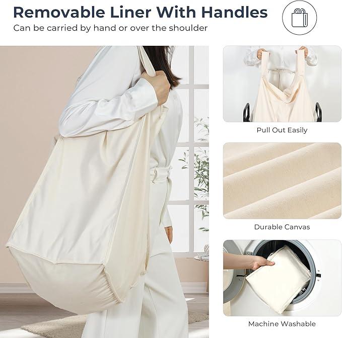 STO STO Laundry Hamper 3 Section, 120L Rolling Laundry Sorter Cart with Removable and Washable Liner Bag, Rolling Clothes Hamper with Metal Handle for Laundry Room and Bedroom
