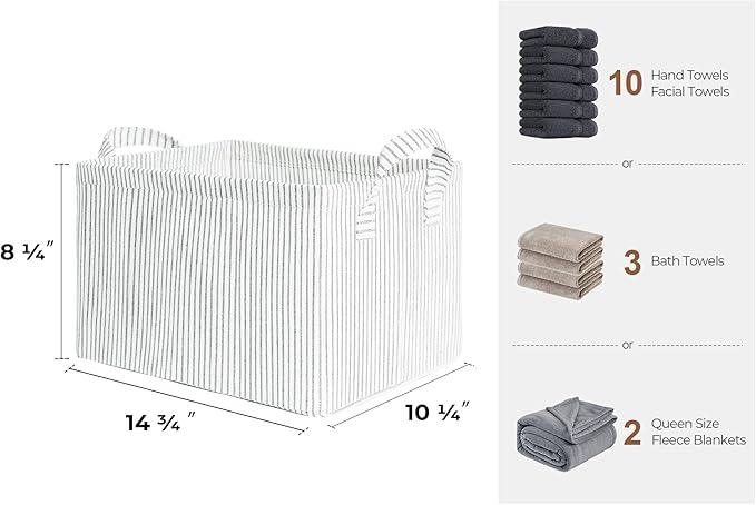 StorageWorks Storage Bins, Fabric Storage Bins for Shelves, Storage Baskets with Metal Frame, Closet Baskets and Bins with Handles, Gray and White Stripes, 2-Pack