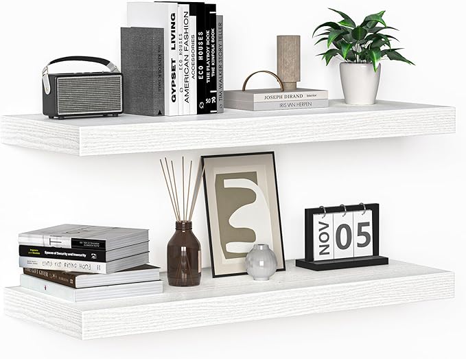 Floating Shelves - 24 Inch Rustic Wooden Wall Shelves - Extra Deeper & Thicker Wall Mounted Storage Shelf for Living Room, Kitchen, Farmhouse - 24