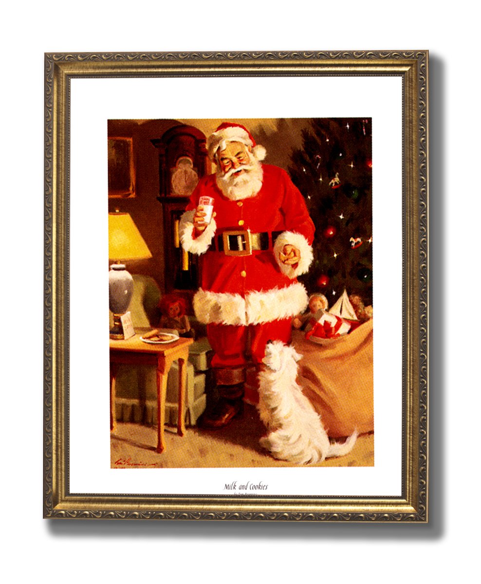 Santa Claus Art Print – Festive Framed Holiday Wall Decor with Gold Frame