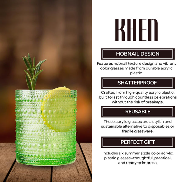 Vibes Hobnail glassware set of 6 Summer colors
