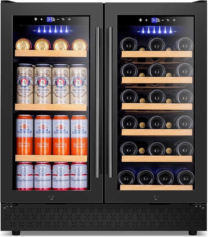 Tylza 30 Inch Wine and Beverage Refrigerator, Dual Zone Wine Beverage Cooler 30