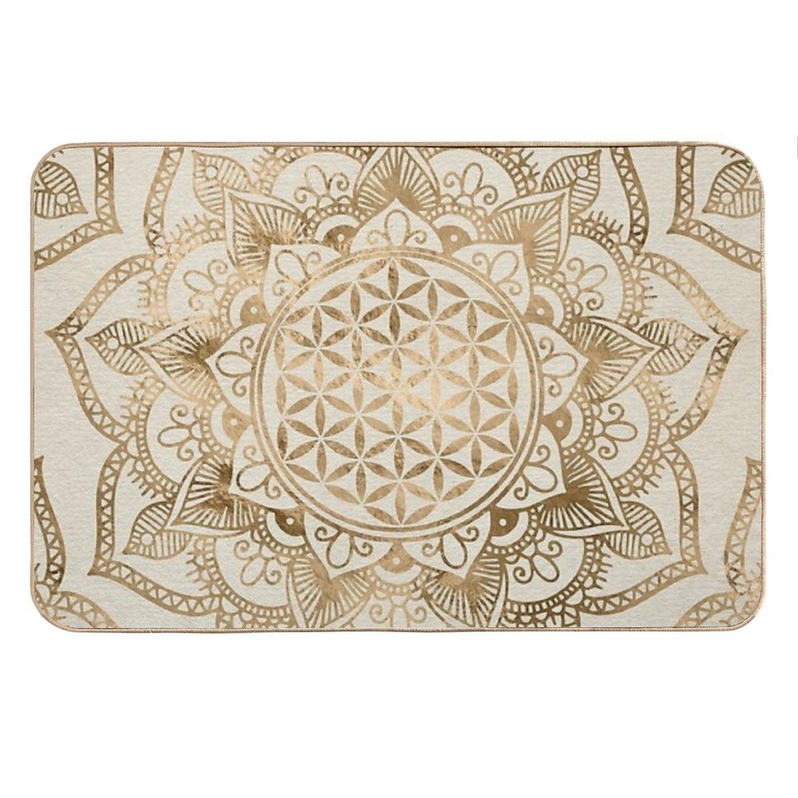 Flower of Life in Lotus - Pastel Golds And Canvas Bath Mat