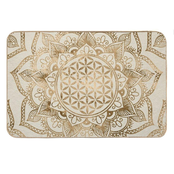 Flower of Life in Lotus - Pastel Golds And Canvas Bath Mat