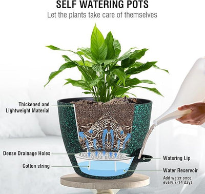 10 inch Self Watering Hanging Planters, 2 Pack Hanging Flower Pots for Indoor Outdoor Plants, Hanging Baskets with Drainage Holes & 2 Kinds of Plant Hangers for Home Decor, Speckled Black