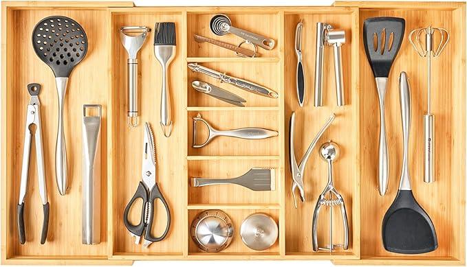 Umilife Extra Large Expandable Kitchen Drawer Organizer for Utensil and Junk, 19