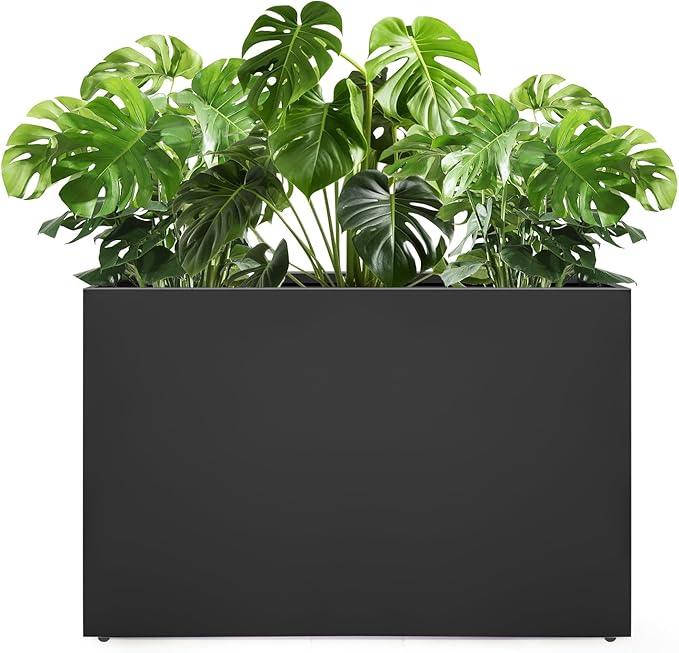 Galvanized Steel Planter Box - No Installation Required Metal Rectangular Block Long Box Planter Modern Outdoor Planters All-Weather Use with Drainage Holes for Patio/Porch, 36×24×12IN