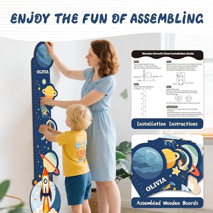 Personalized Name Growth Chart for Wall, Space Height Measurement for Wall, Children Height Chart Ruler, Portable 3D Removable Growth Chart, Wall Height Measurement for Kids