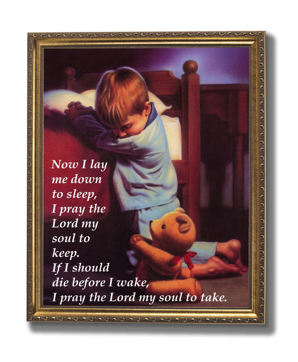 Framed Religious Art Print - Boy's Bedtime Prayer Gold 16x20 Poplar Wood Frame
